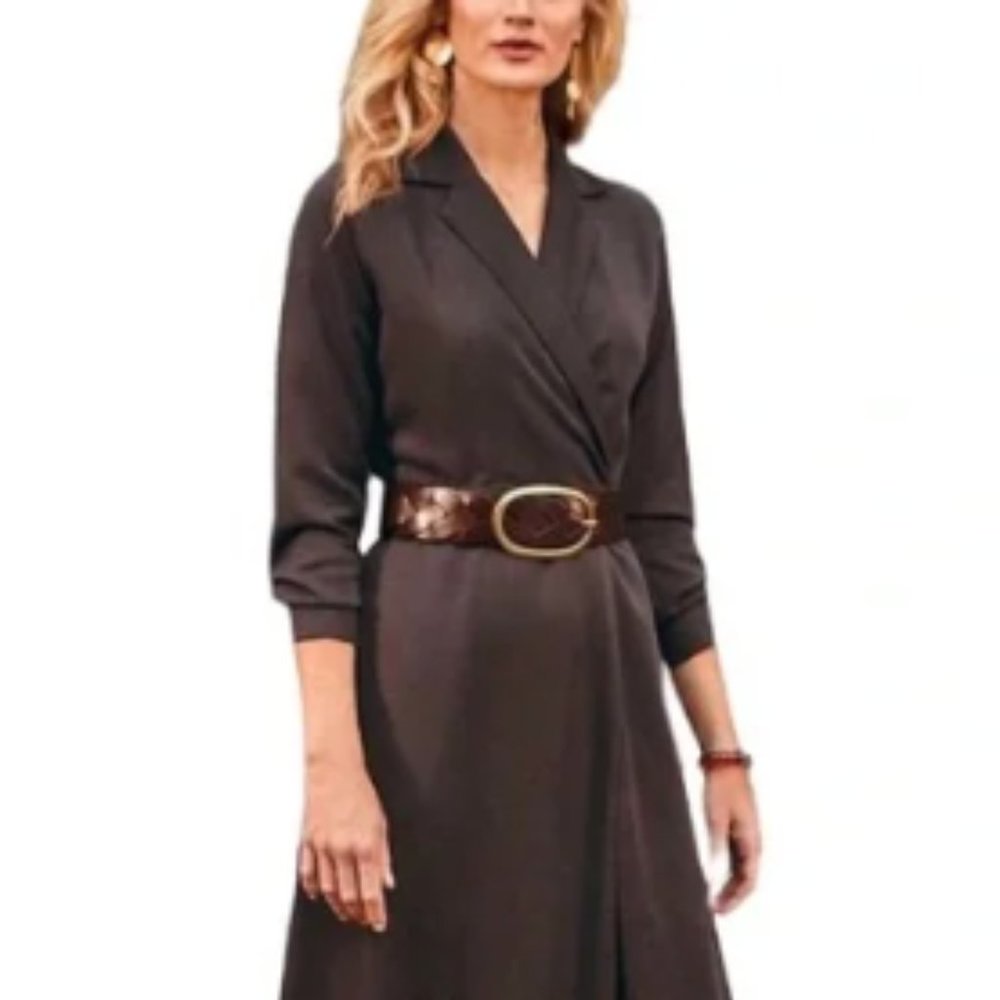 NWT, Soft Surroundings Quintessa Brown Pockets Long Sleeve Wrap Maxi Dress